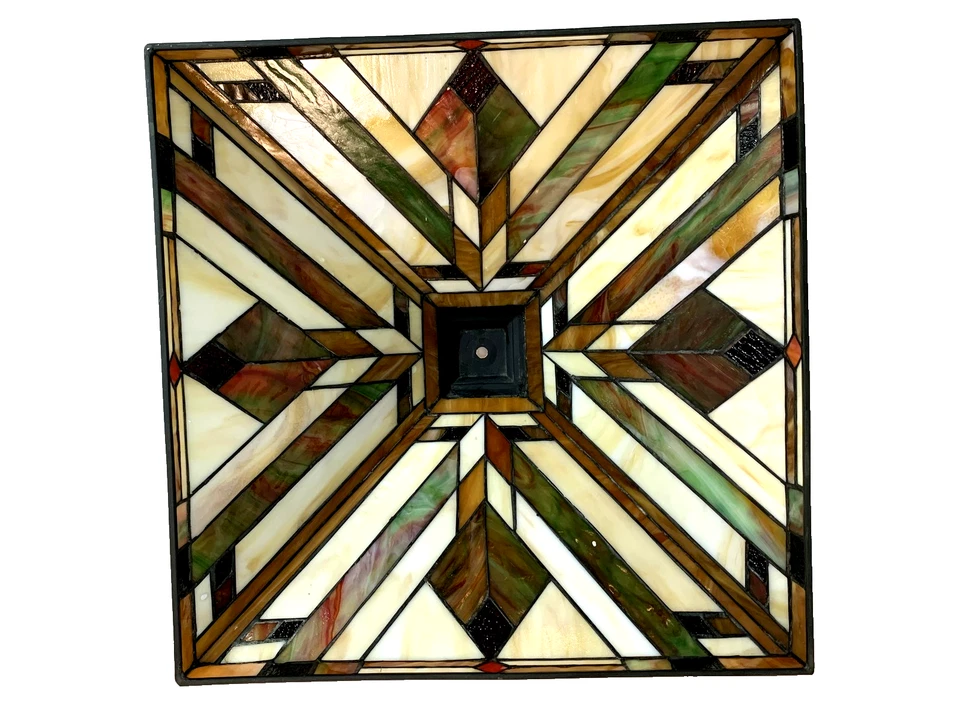 Colgante de vitral estilo Tiffany luz cuadrada pirámide 4 luces bronce misión Foto 2 de 4