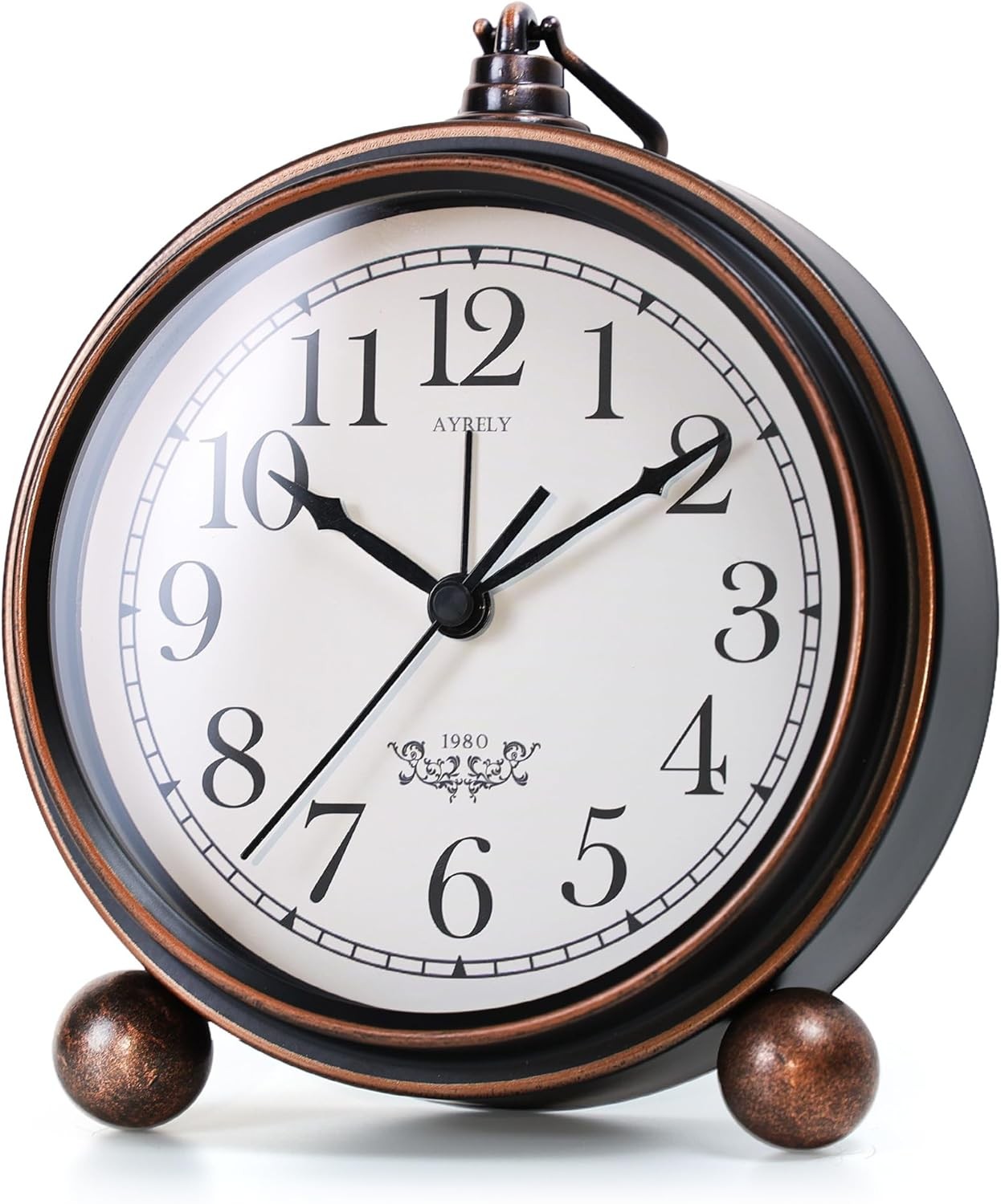 5.3" Vintage Analog Alarm Clock - Battery Operated Metal Desk & Bedside Timepiec