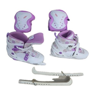 Girls DbX Adjustable Ice Skates Size 1 -4 Purple White With Snow Flakes