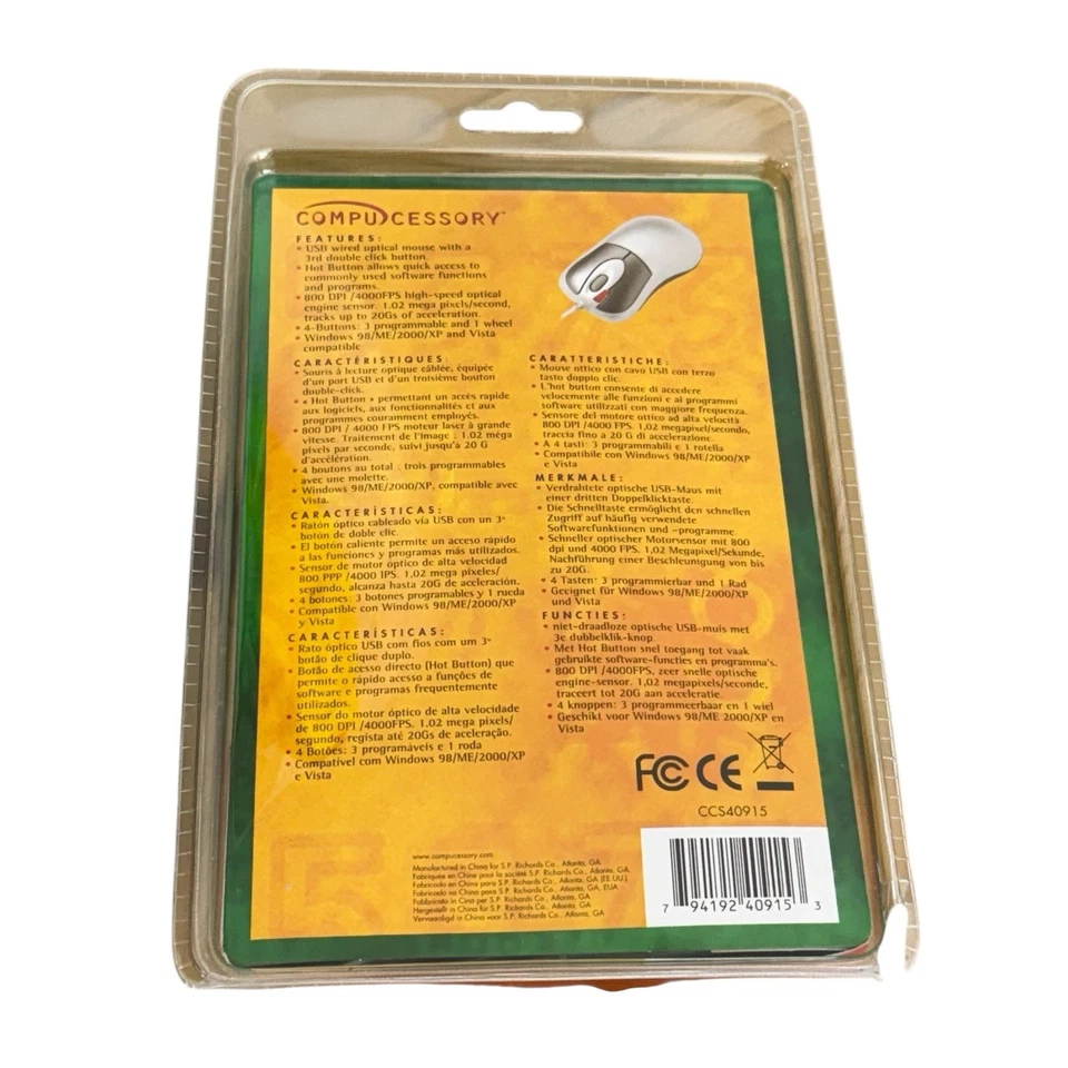 Compucessory USB 4-Button Optical Mouse Wired Model 40915 Silver Black Sealed - Image 3 of 4