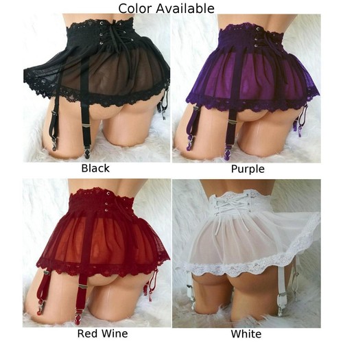 Femmes Taille Haute Réglable Gothique Porte-Jarretelles Lacets Mini Jupe Grande - Picture 4 of 10