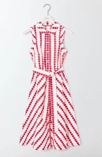 Boden Dress Sleeveless Polka Dot Belted Fit & Flare Shirt Dress Retro US Sz 8
