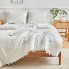 Kid's White Bedding Comforter Set Twin Size - Bed in a Bag Twin 5 Pieces for ...