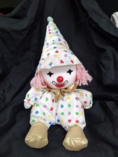 Vintage 1986 Poter Musical Wind Up Clown Doll Moving Head Hearts Satin Plush 11"
