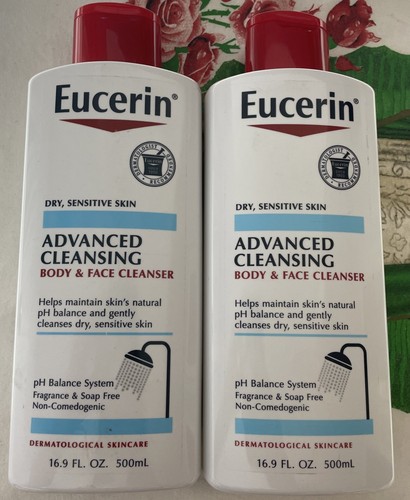 2~Eucerin Advanced Cleansing Body&Face Cleanser Dry Sensitive Skin 16.9oz