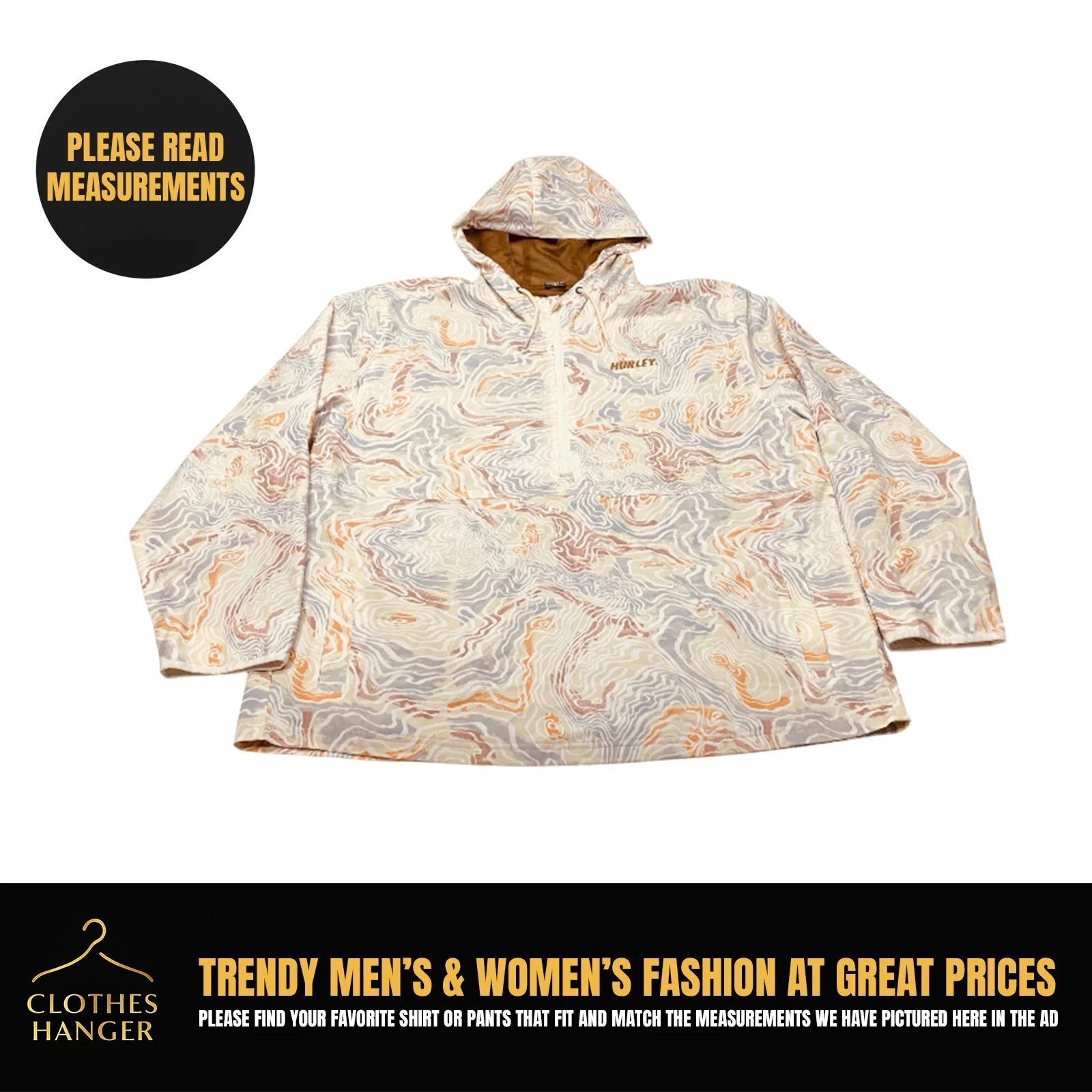 HURLEY Windbreaker Offshore Anorak Barely Bone Size 2XL Lightweight Printed