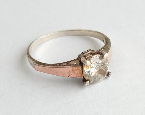 Vintage Beautiful Ring White stone Silver 925 Gold 375 Women Jewelry size 13.5