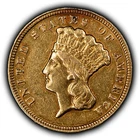 1854 G$3 Indian Princess Head Three Dollar Gold Piece -Authentic US Coin- G6037