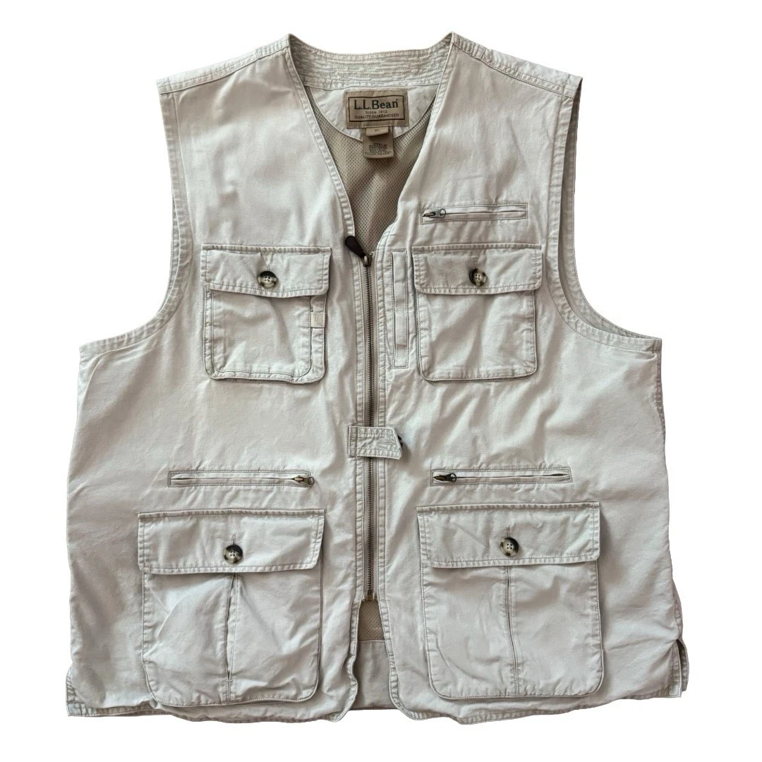 Vintage L.L. Bean XL Outdoor Photography Fishing Travel Safari Vest Beige Khaki