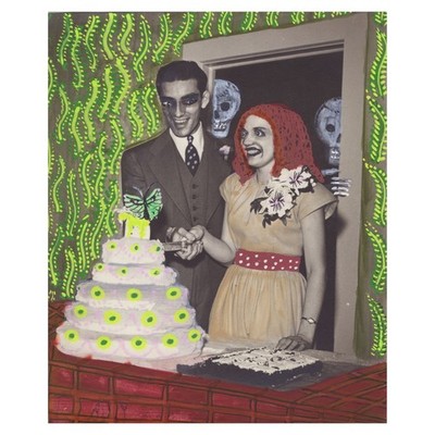 Surreal Mixed Media Vintage Photo ''We're Going to Give Each Other Hell'' 3.75x4.5