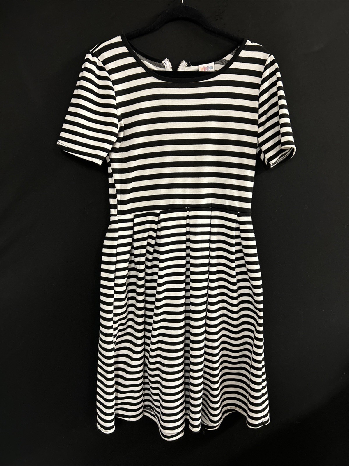 LuLaRoe Women's Knee Length A-Line Dress Short Sleeve, Size Large Black White