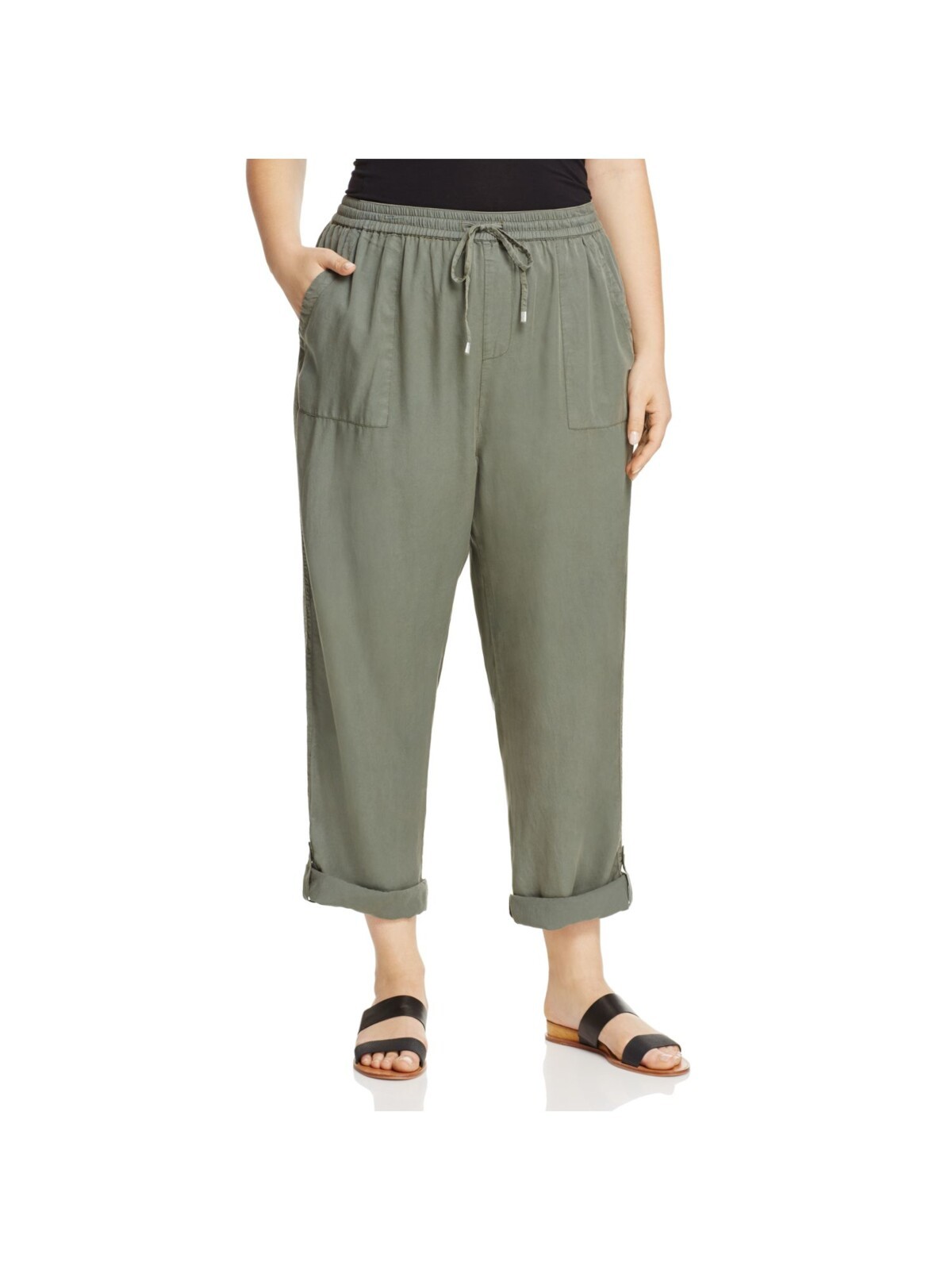 COLLECTION BY BOBEAU Womens Green Tie Cropped Rolled Hem Wide Leg Pants Plus 2X