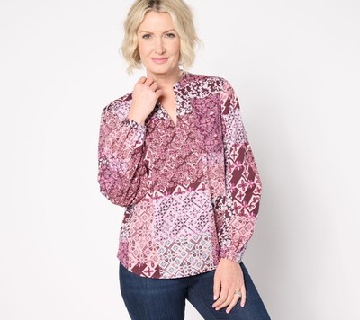 Wacoal Women's Top Plus Sz 1X Patchwork Luxe Poplin Popover Multi-colored