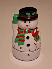 Snowman Wind Up Kitchen Timer, 0-60 min Ringing Bell, Sleigh Bell Bistro, Tested