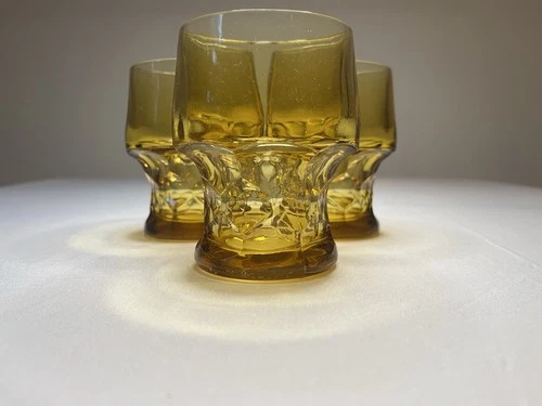 3 Vintage Anchor Hocking Georgian Amber Glass Honeycomb Tumblers 4 1/4" 8 oz