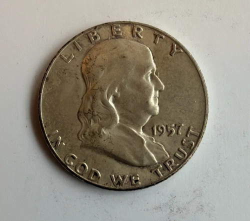 1957 Franklin Half Dollar VF U.S. coin 90% silver 50c KM199