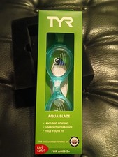 TYR Kids Swim Goggles Unisex One Size Aqua Blaze Anti-Fog Anibody nosebrigdge