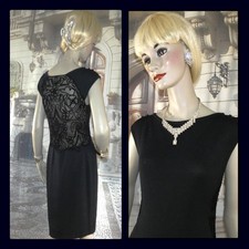 St. John Evening Dress Cocktail Dressy Sz 6 Dk Blue Bodice Embroidered Lace Back