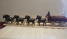 Vintage 33" Cast Iron 8 Clydesdale Horse Drawn Beer Wagon Hand-Painted Drivers