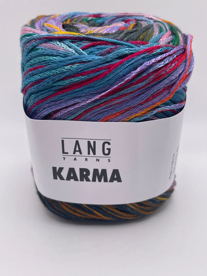 Lang Karma #03 Black Blue Red Lilac Striping DK Cotton Linen Cake Yarn 100g 311y - Image 2 of 4