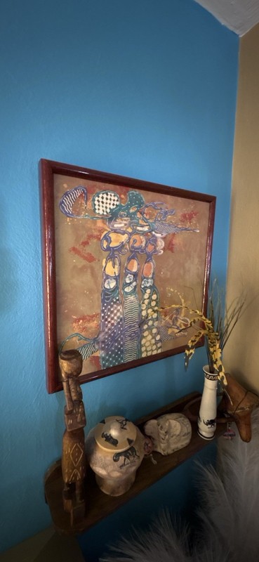 Framed Abstract Figures Painting on Canvas with Textured Brushwork