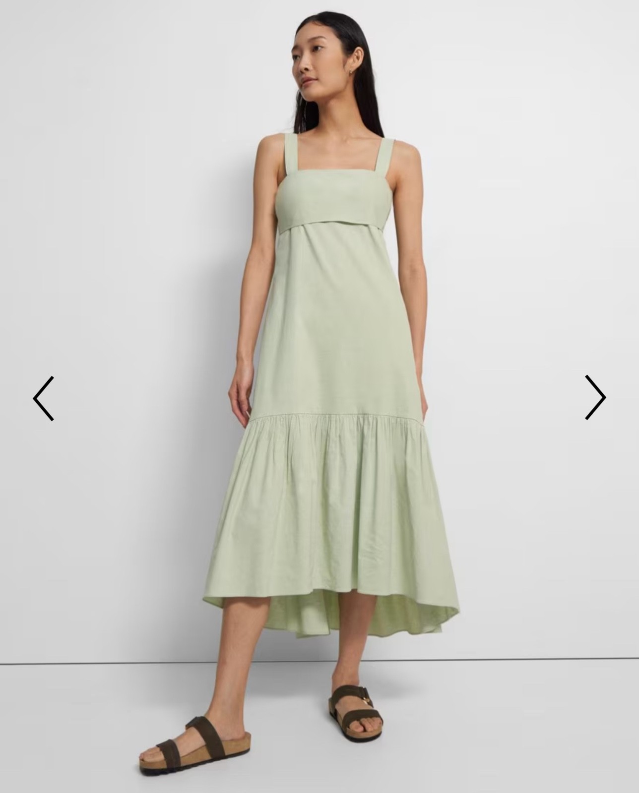 $396 Theory Women's Mint Green Linen Blend Tie Back Sleeveless Midi Dress Small