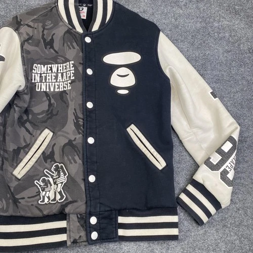 AAPE By A Bathing Ape Jacket Mens Medium Black Camo Varsity Letterman Bomber image 3