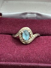 Sterling Silver Blue Topaz Quartz Halo Ring Oval Stone Size 6.5
