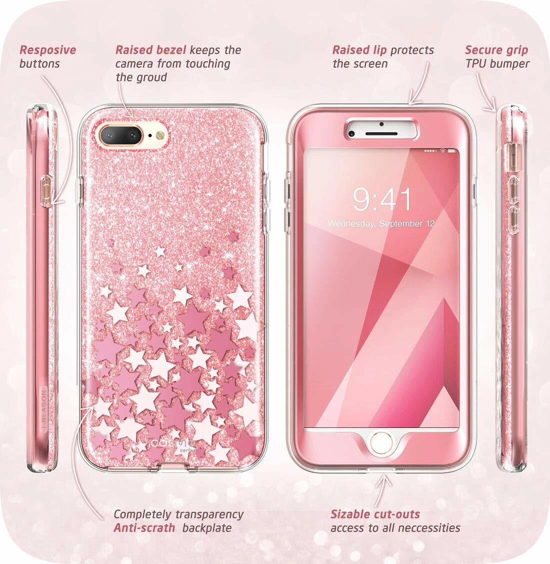i Blason Phone Case For iPhone 7 Plus 8 Plus with Screen Full Body Cover PINK
