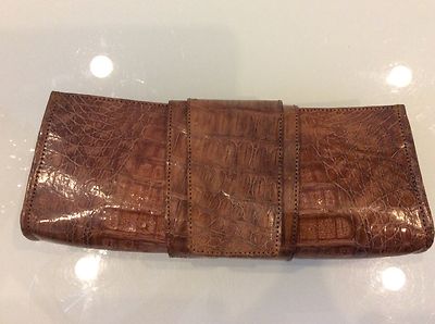 BOBBY BLUE NYC WOMENS BROWN ALLIGATOR LEATHER CLUTCH BAG  $ 150.00