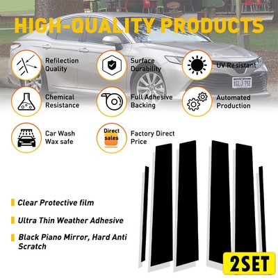 6/12x Black Pillar for Posts Toyota 2012-17 Camry Piano Door Window Trim Cover U