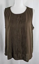 New Gap Womens Sleeveless Blouse Olive Green Lined Pleats Cotton Polyester XL