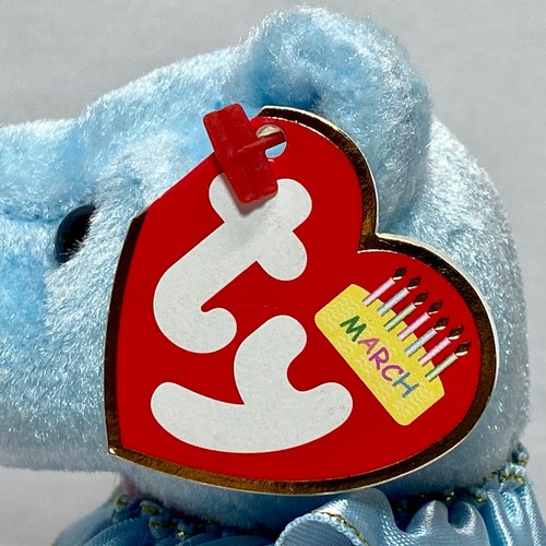 Ty Beanie Baby March Birthday Bear 2001 Aquamarine Birthstone Nose Retired NWT - Picture 3 of 11