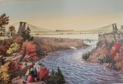 THE RAILROAD SUSPENSION BRIDGE Niagara Falls John Roebling Currier & Ives 12x16''