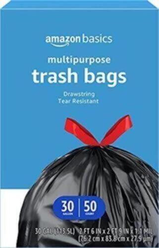 Basics Multipurpose Drawstring Trash Bags, Unscented, 30 Gallon, 50 Count - Picture 1 of 4