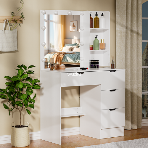 Makeup Vanity Desk Set Dressing Table Desk with Mirror and LED Lights 4 Drawer - Picture 3 of 10