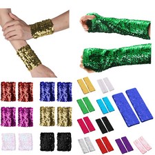 1 Pair Womens Shiny Sequins Sparkle Oversleeve Fingerless Costume Cuffs Dance