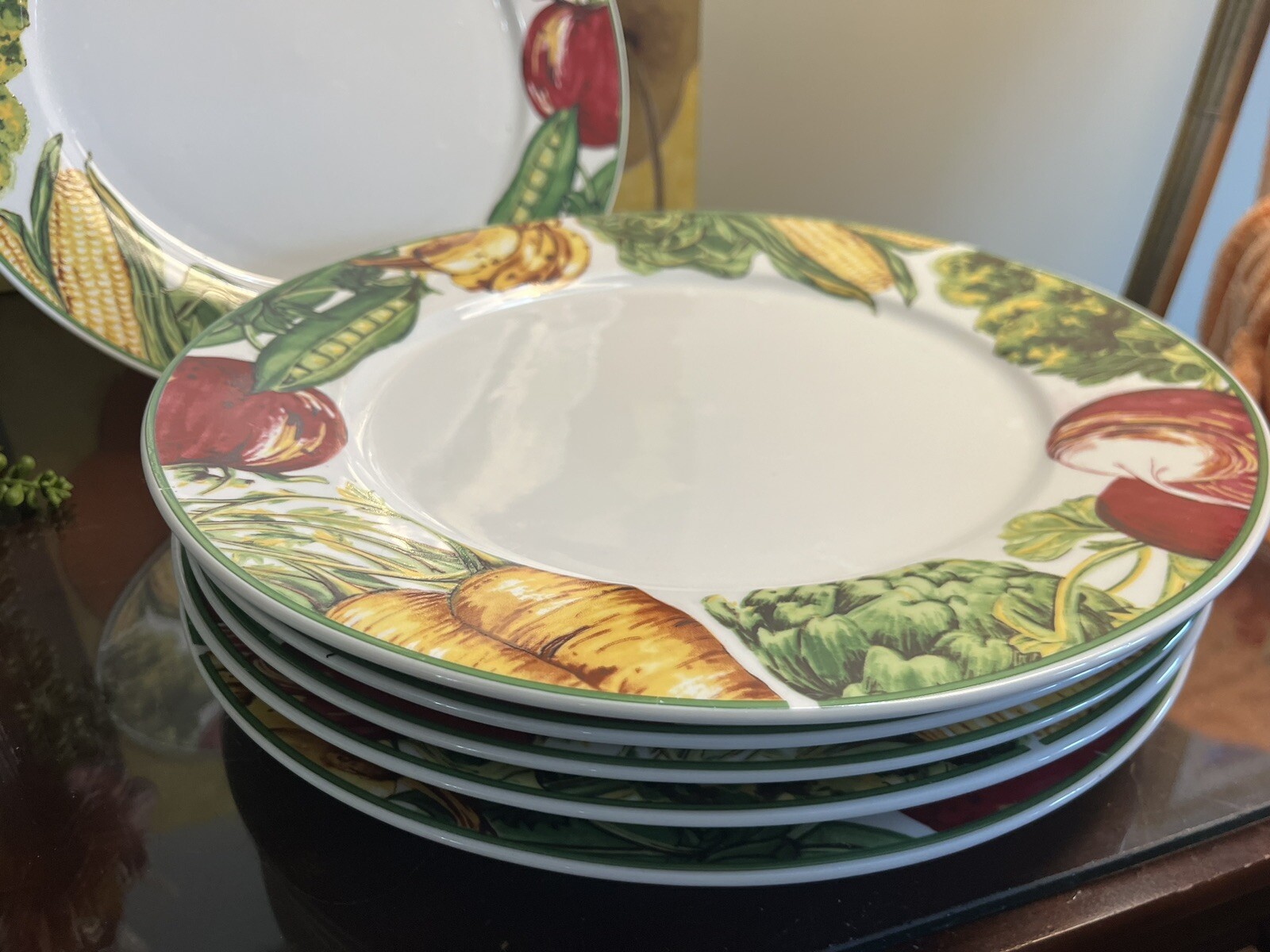 Lynn's Fine China 6- Chop Dinner Plates, Measures 12 “ Vegetable Medley Design