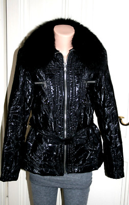 TONI GARD leichte Glanz Steppjacke schwarz mit Pelzkragen guter Zustand  Gr. 42