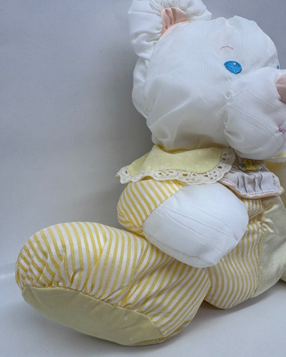 Vintage Fisher Price Puffalump Bear Yellow Stripes Rattle Bib Plush Stuffed - Picture 5 of 15