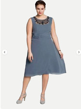 Sheego Plus Size 22 Blue Grey Summer Special Occasion DRESS Beaded Neck £98