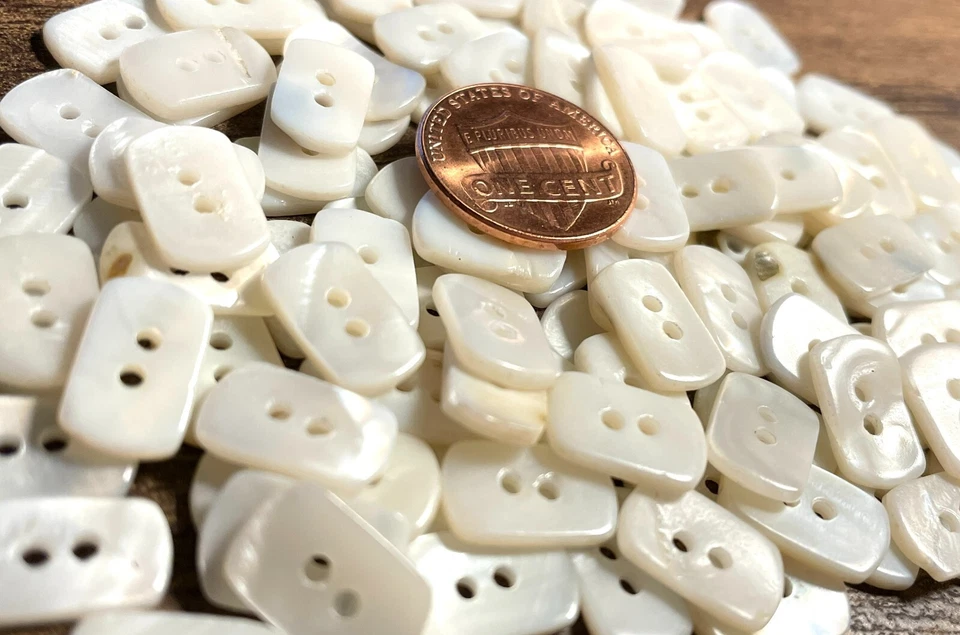 6 Fabulous Iridescent White Rectangle River Pearl MOP Buttons 12.5mm 1/2" 12748 - Image 3 of 4