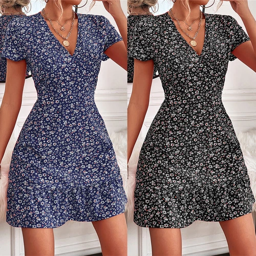 Damen Boho Strand lose Blumen Sommerkleid S-2XL Damen Sommer Urlaub Kleid - Bild 8 von 24