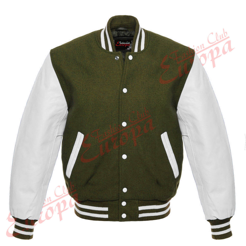 Varsity Letterman Original American College Baseball Green Wool/Leather  Jacket