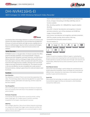 Dahua NVR4116HS-EI 16-Kanal H.265 NVR Netzwerk Überwachung NVR Recorder System - Bild 4 von 6