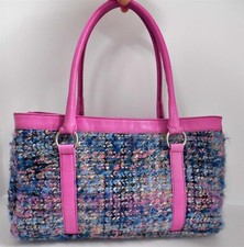 Missoni Multi Tweed Knit Purple Leather Medium Tote Shoulder Bag Italy