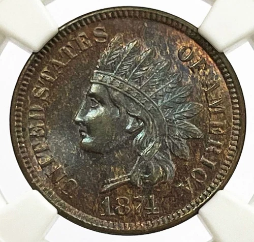 1874 UNITED STATES INDIAN HEAD CENT 1C COIN NGC MINT STATE 65 BROWN