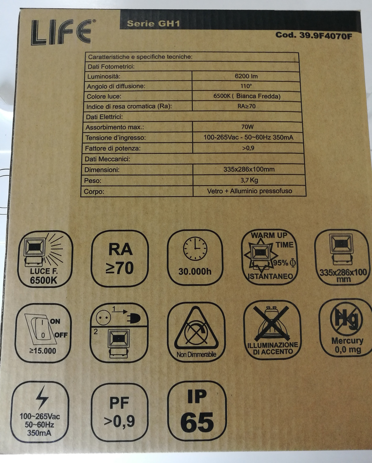 LIFE FARETTO DA LED ALTA EFFICENZA DA FARETTO ESTERNO IP65 70W GH1 6200LM 6500K acb661 LIFE FARETTO DA LED ALTA EFFICENZA DA FARETTO ESTERNO IP65 70W GH1 6200LM 6500K acb661