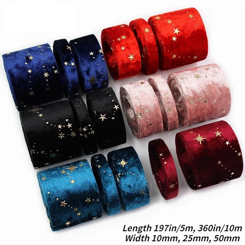 5/10 Meters Bronzing Velvet Ribbon Double-sided Webbing Starry Pressed Strips - Image 2 of 4