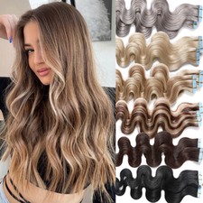 Wavy 100 Tape In Russian Remy Human Hair Extensions 60pcs 150gr Real Full Head